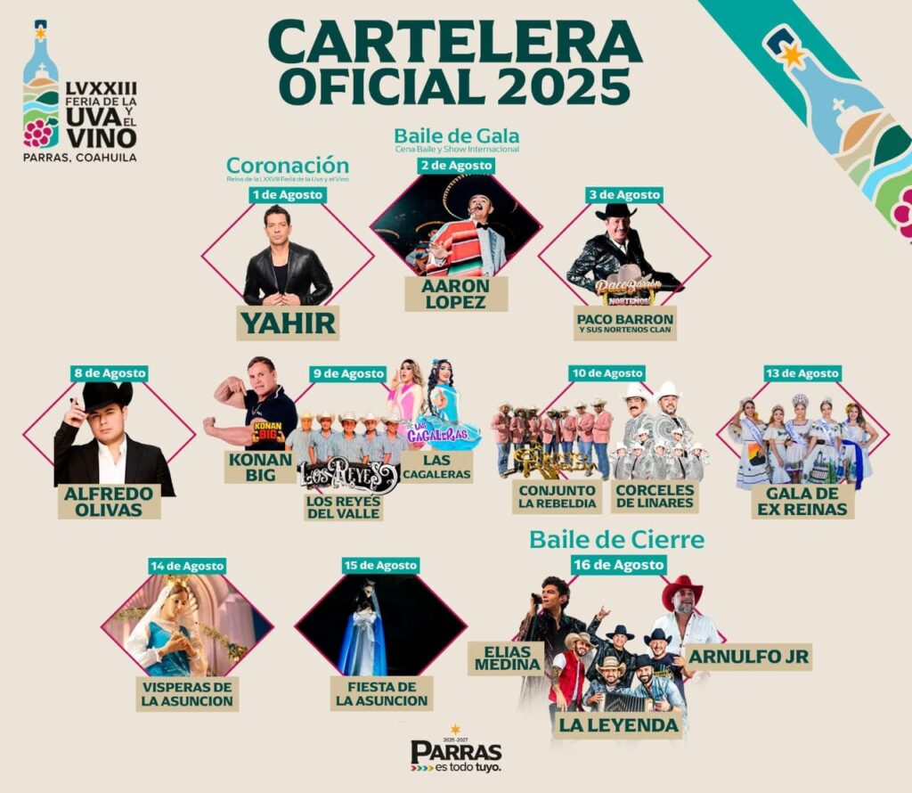 cartelera de la feria de la uva y vino parras 2025